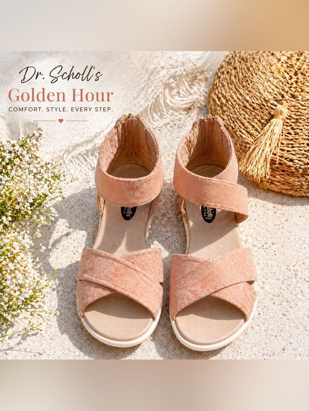 Dr Scholl’s Golden Hour Womens 7M Blush Pink  Crossover Comfort Sandals Zip Back